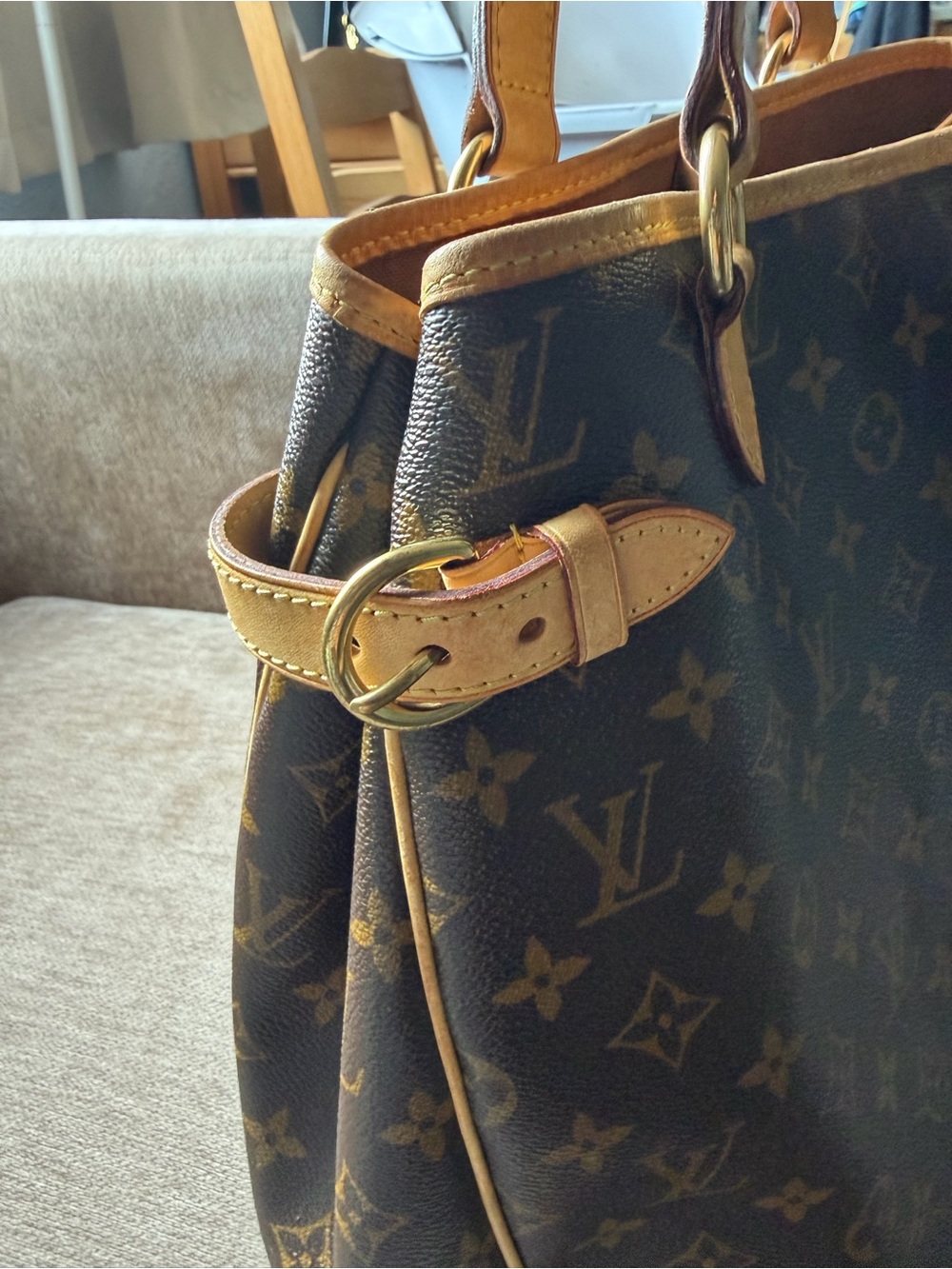 Louis Vuitton Monogram Canvas Shoulder Tote with Tan Trim - Picture 7 of 11